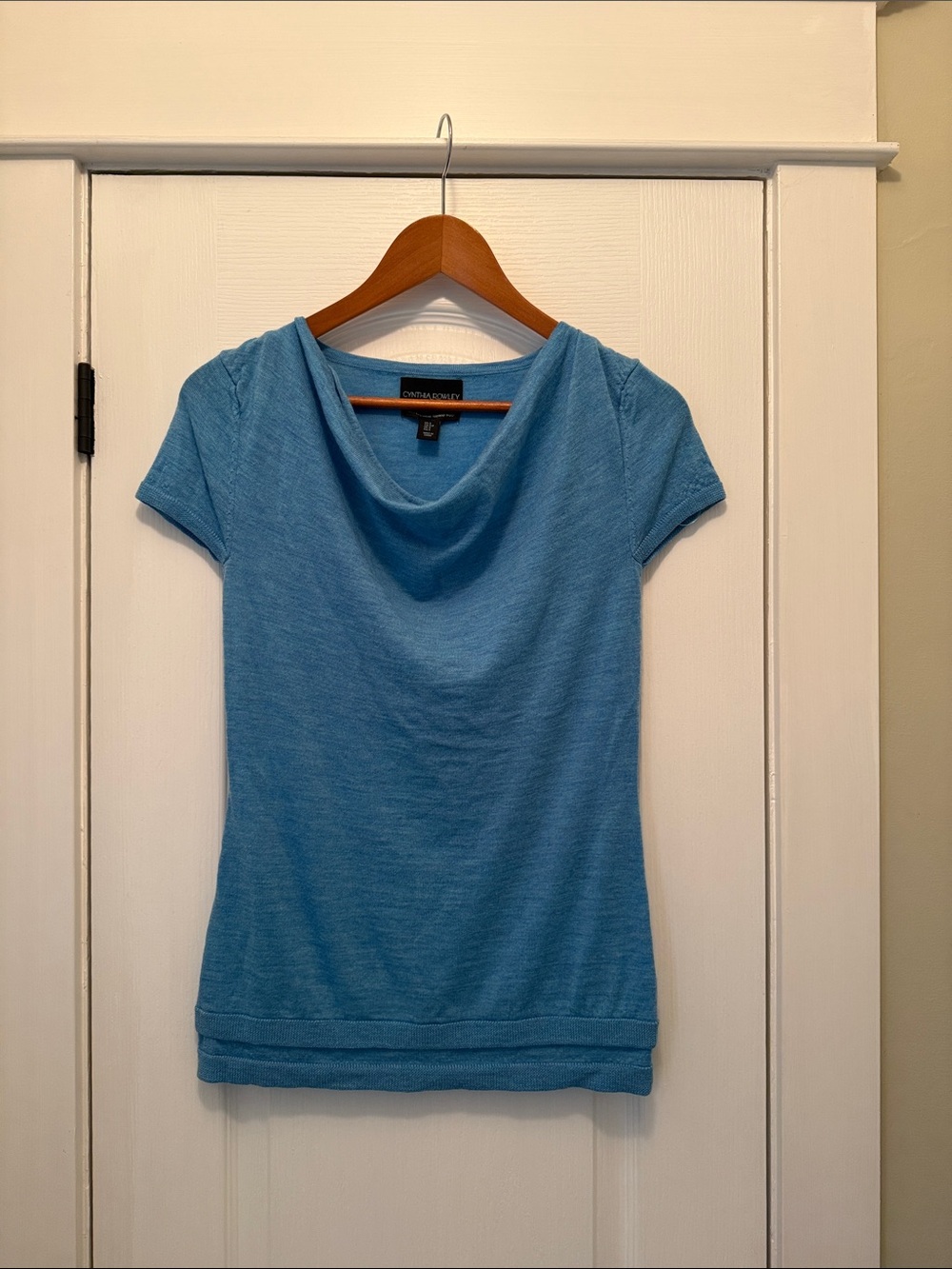 Cynthia Rowley Blue Short-Sleeve Cowl Neck Tee